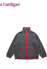Shannon Passero Shannon Passero Berber Grey Knit with Red Trim Detail Zip  Cardigan