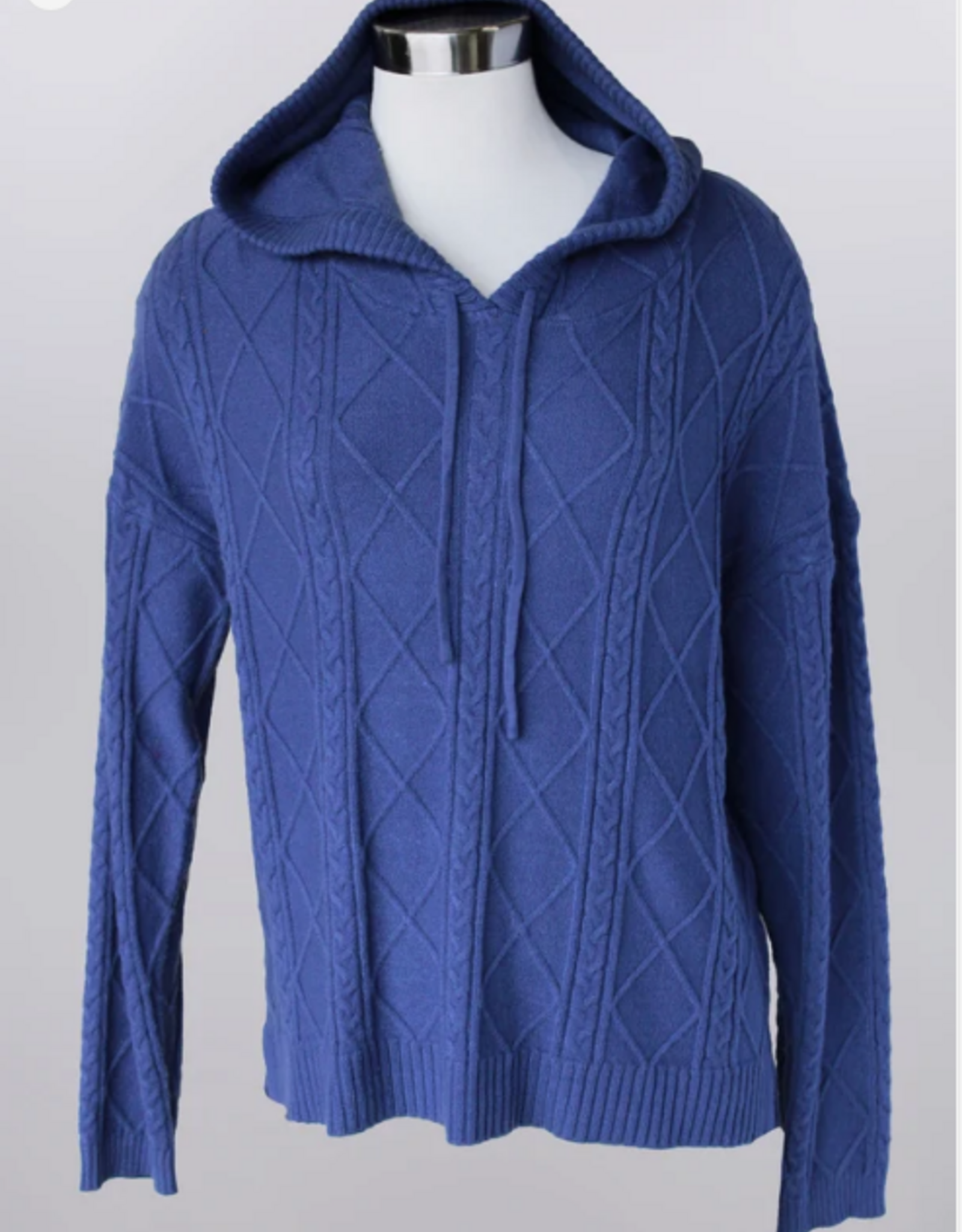 Keren Hart Keren Hart  Blue Textured Hooded Pullover Long Sleeve Sweater
