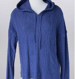 Keren Hart Keren Hart  Blue Textured Hooded Pullover Long Sleeve Sweater