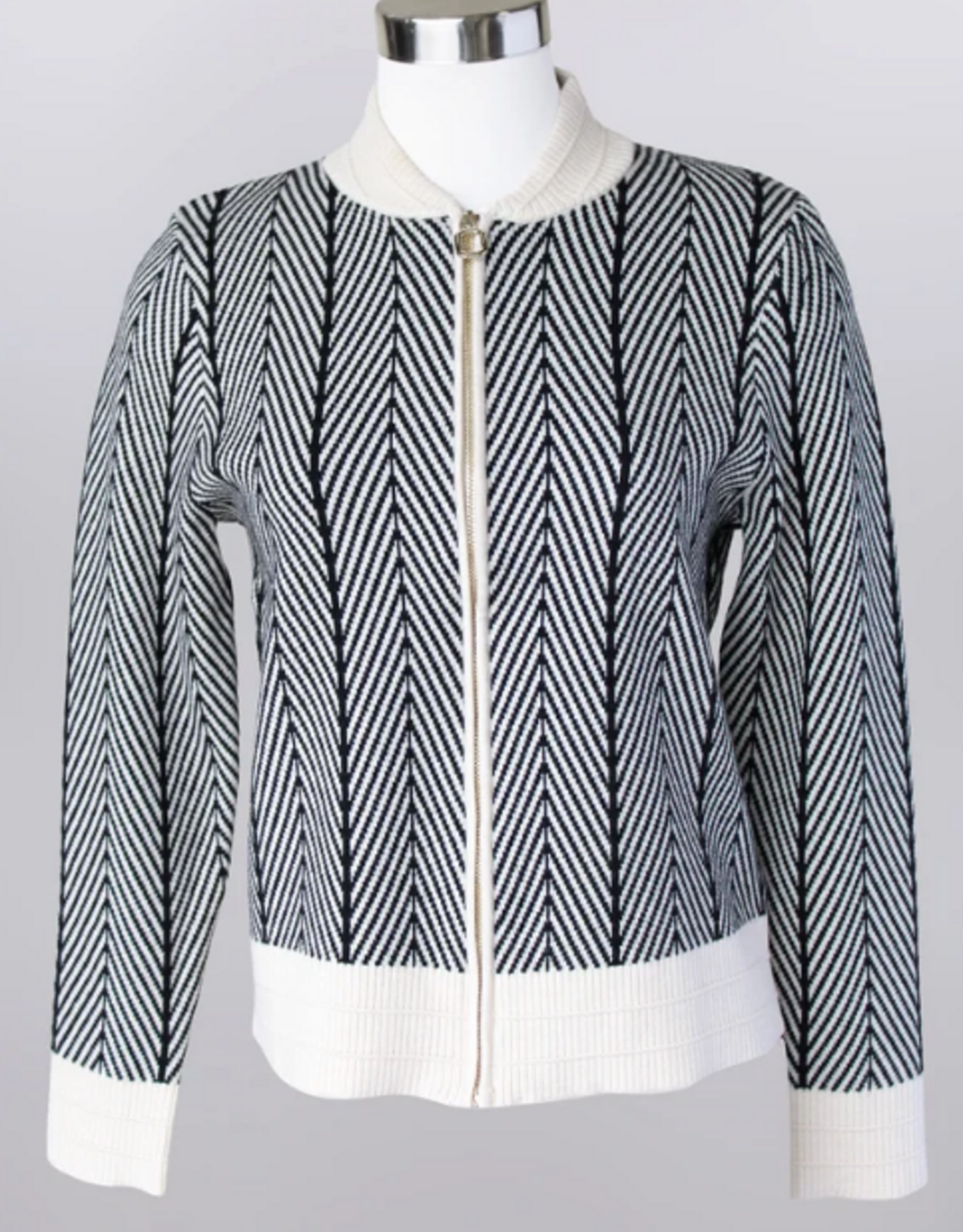 Keren Hart Keren Hart Blk/Cream Zip Up Long Sleeve Cardigan