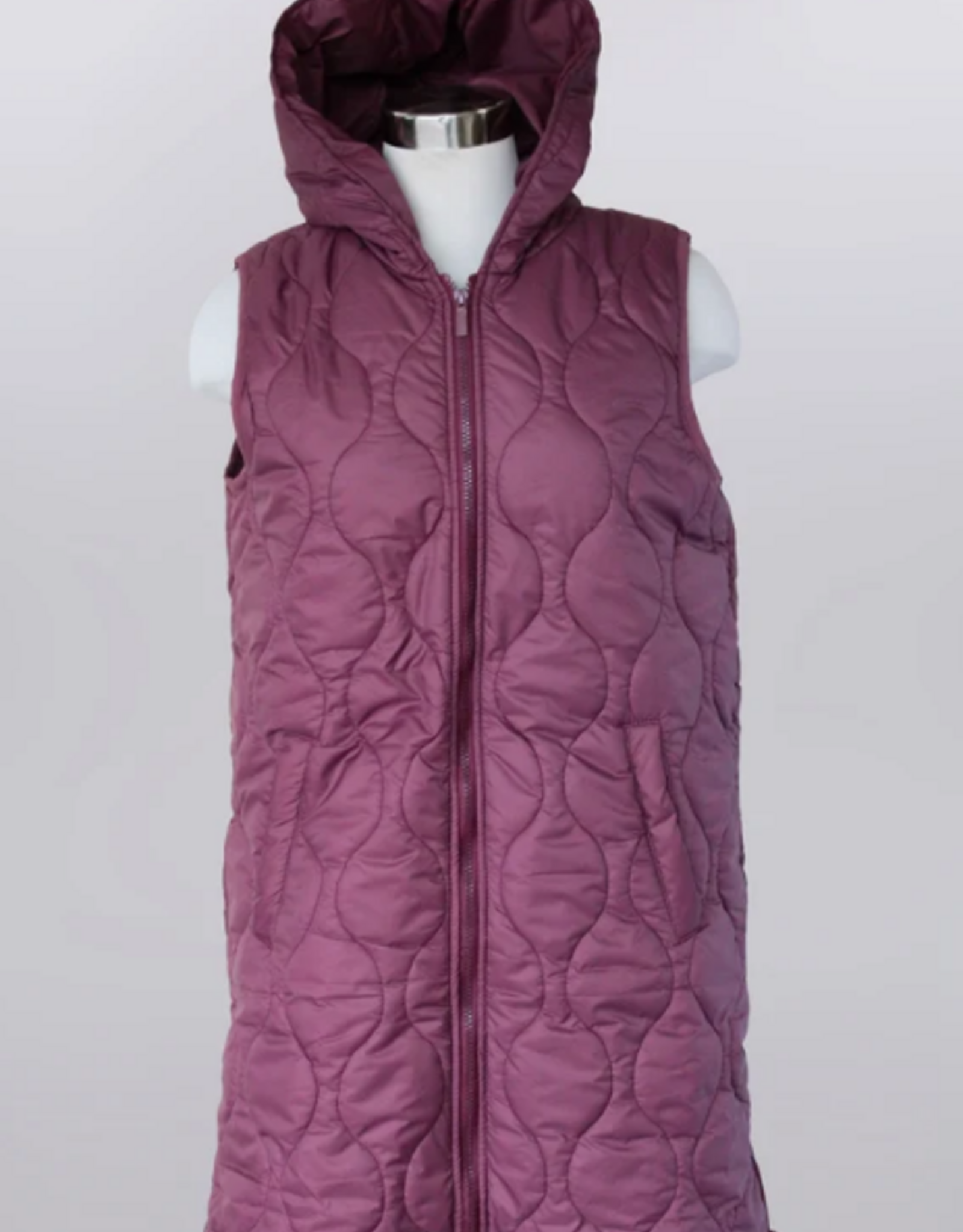 Keren Hart Keren Hart Fig Quilted Zip Up Hooded Mid Length Vest