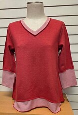 Lulu B Lulu B Crimson Two-Tone V-Neck 3/4 Sleeve Button Back Top
