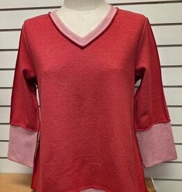 Lulu B Lulu B  Crimson Two-Tone V-Neck 3/4 Sleeve Button Back Top