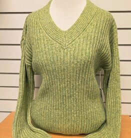 Dex Dex Leaf V-Neck Cable Knit L/S Sweater