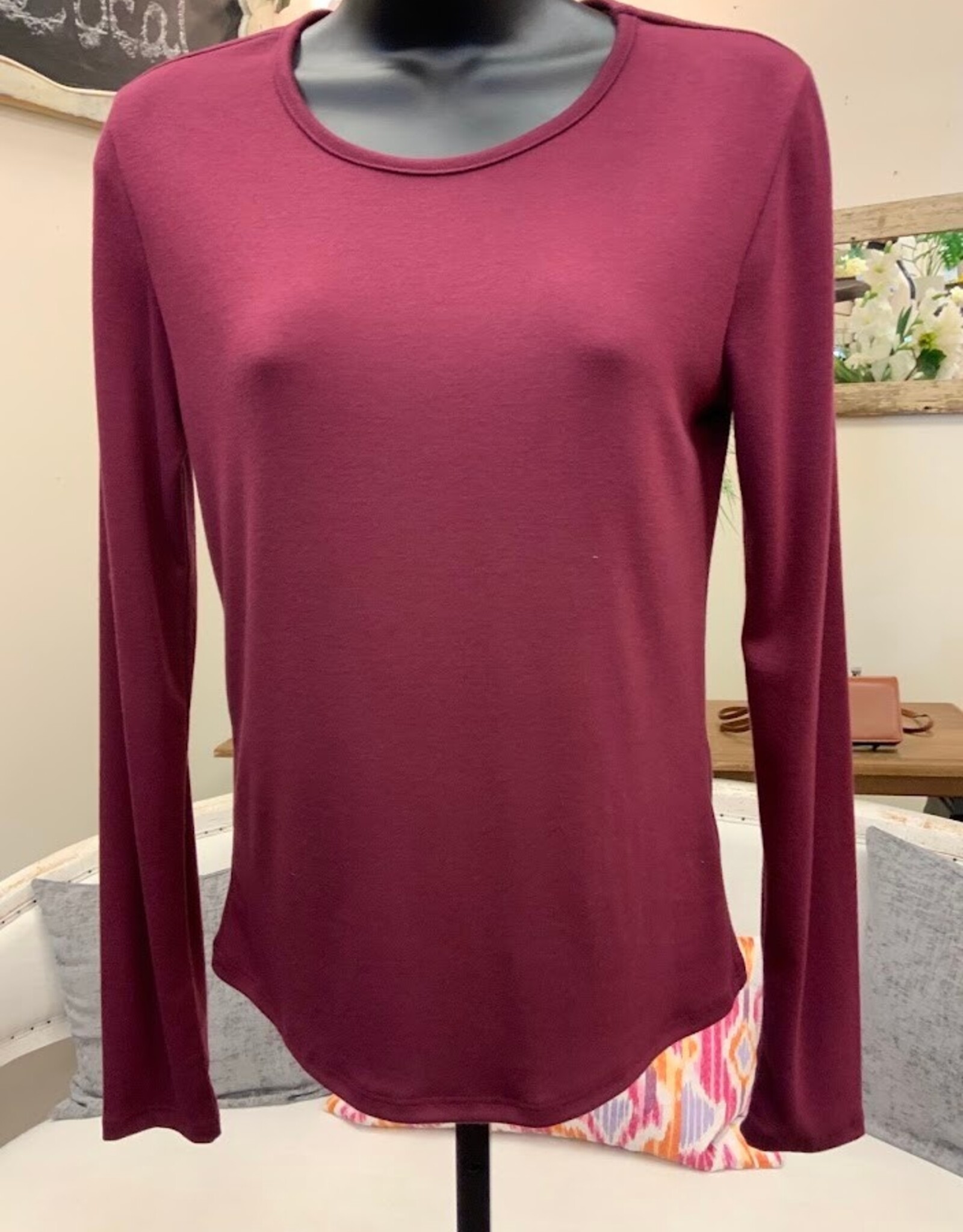 Kylie Paige Kylie Paige  Burgundy Softy Aurora Round Neck Long Sleeve Top