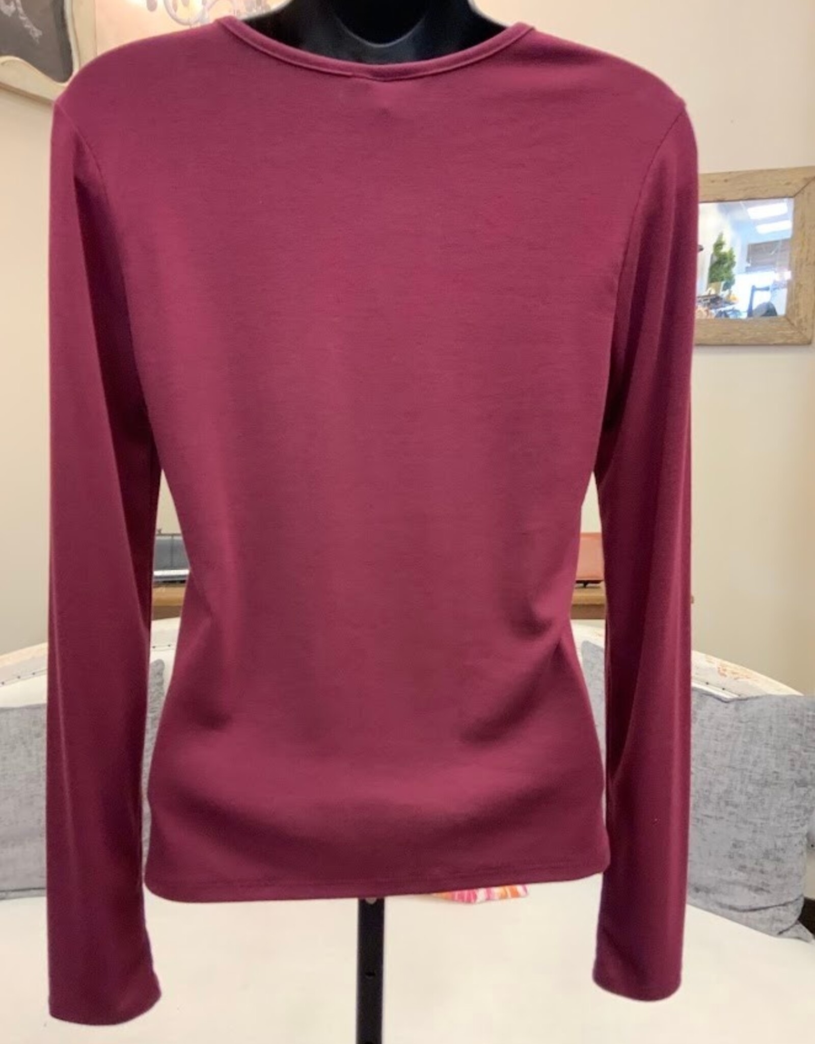 Kylie Paige Kylie Paige  Burgundy Softy Aurora Round Neck Long Sleeve Top
