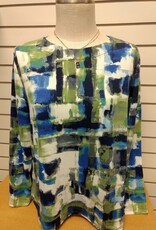 Southern Lady Southern Lady Navy Print Round Neck  Long Sleeve Petite Top