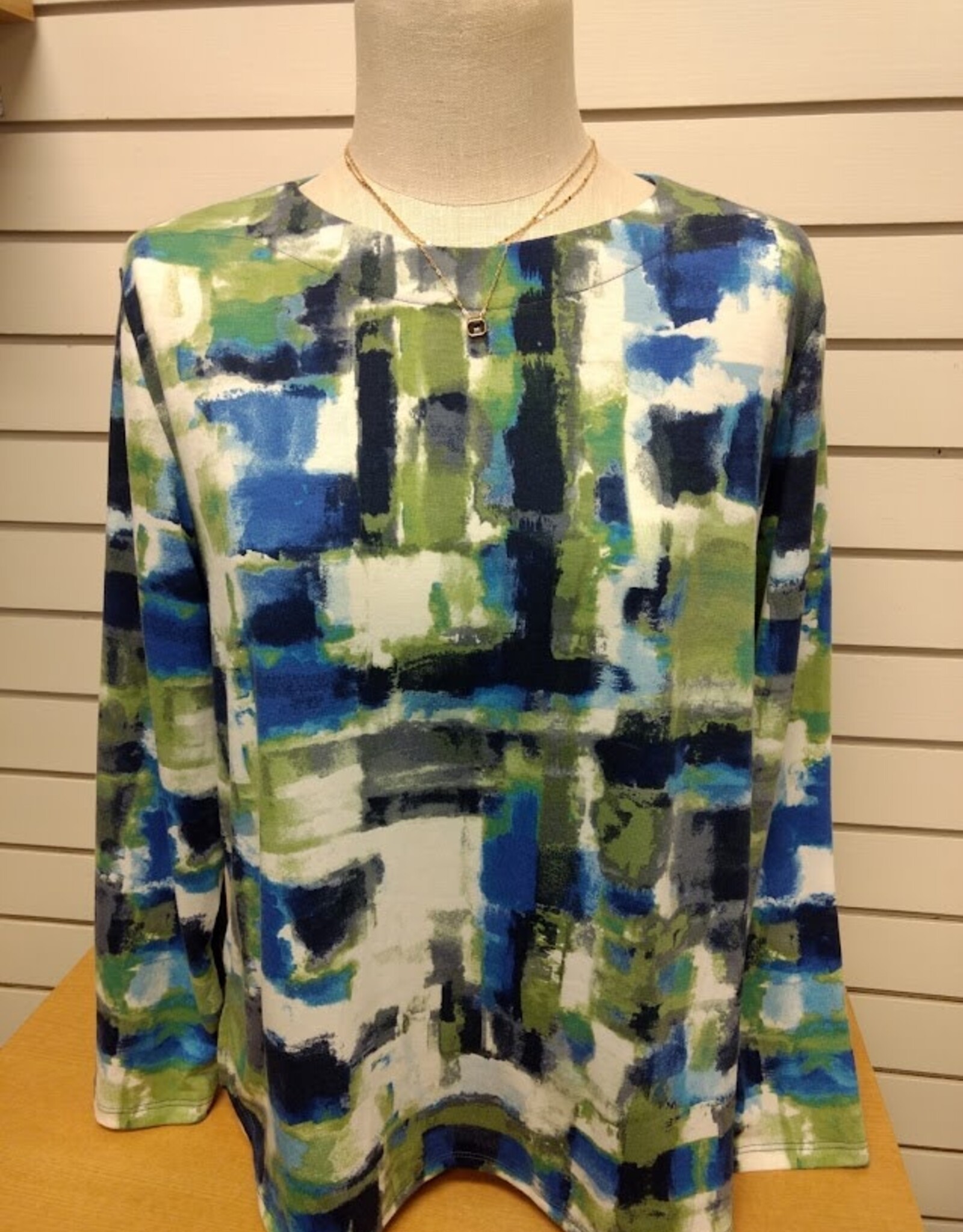 Southern Lady Southern Lady Navy Print Round Neck  Long Sleeve Petite Top