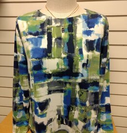 Southern Lady Southern Lady Navy Print Round Neck  Long Sleeve Petite Top