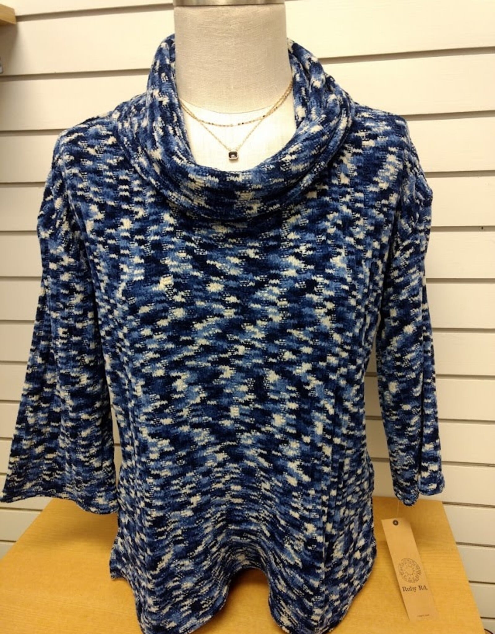 Ruby Rd Ruby Rd Multi Navy Cowl Neck Space Dye Chenille Knit Top