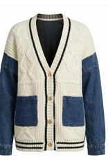 APNY APNY Cream/Denim Button Up The Mixed Media Cable Cardigan