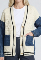 APNY APNY Cream/Denim Button Up The Mixed Media Cable Cardigan