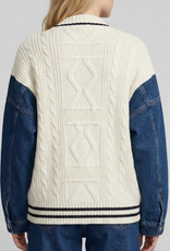 APNY APNY Cream/Denim Button Up The Mixed Media Cable Cardigan
