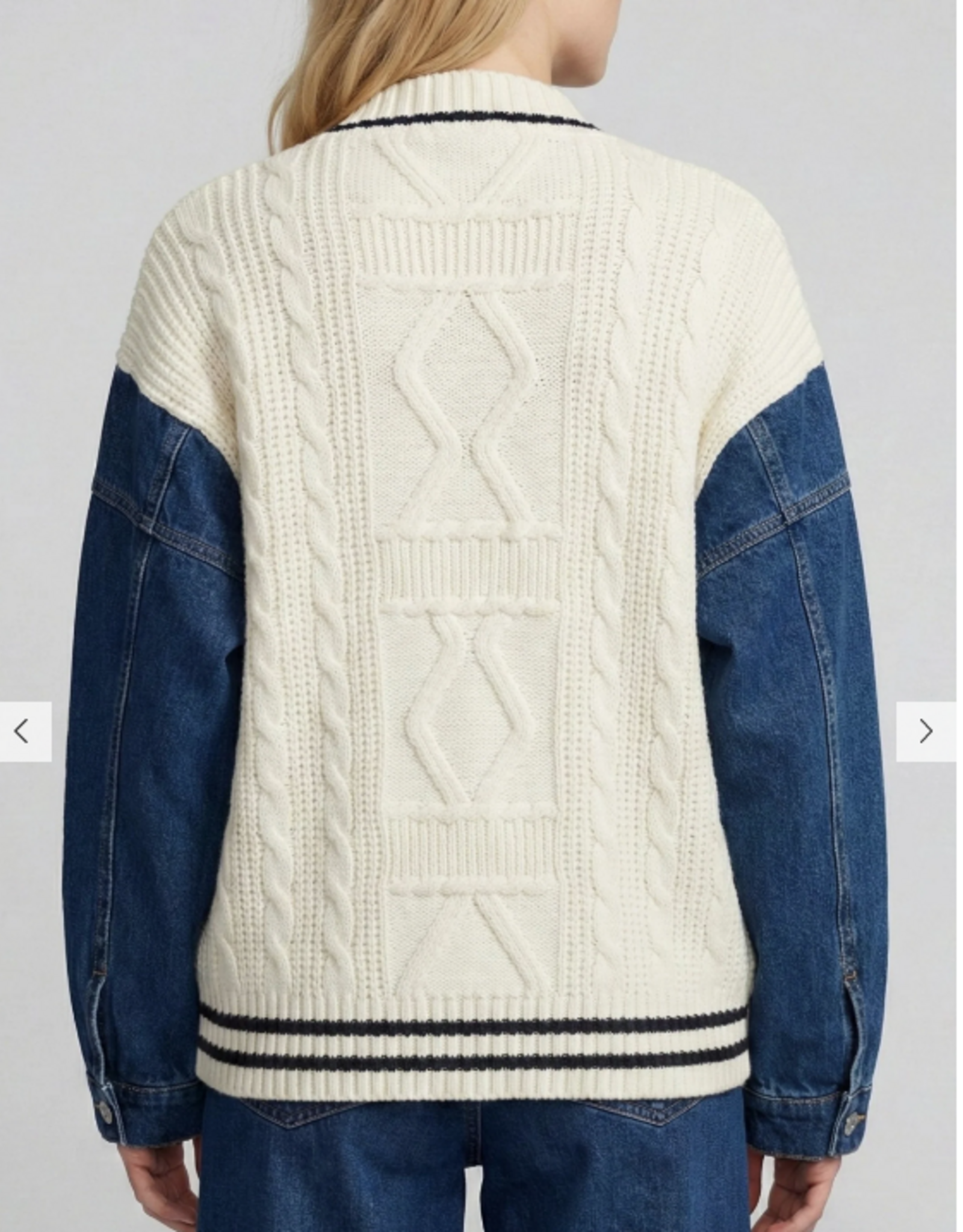 APNY APNY Cream/Denim Button Up The Mixed Media Cable Cardigan