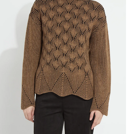 Lysse Lysse Camel/Black Rhea Cozy Rib Scallop Edge Pullover Top