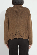 Lysse Lysse 3991 Camel/Black Rhea Cozy Rib Scallop Edge Pullover Top