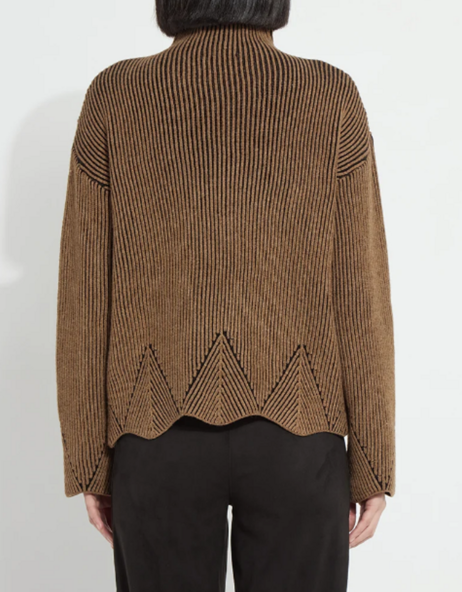 Lysse Lysse 3991 Camel/Black Rhea Cozy Rib Scallop Edge Pullover Top