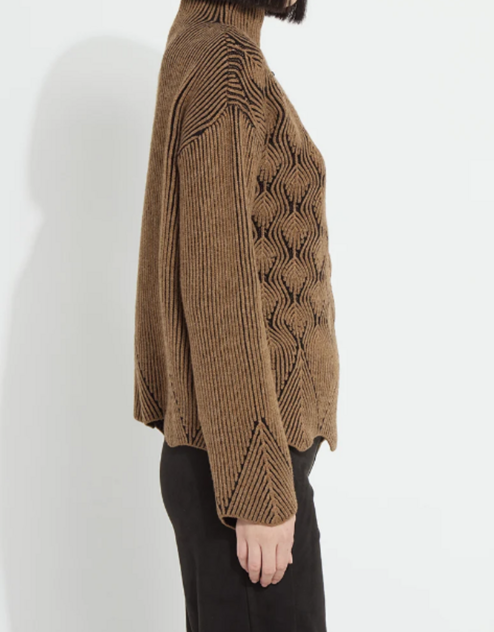Lysse Lysse 3991 Camel/Black Rhea Cozy Rib Scallop Edge Pullover Top
