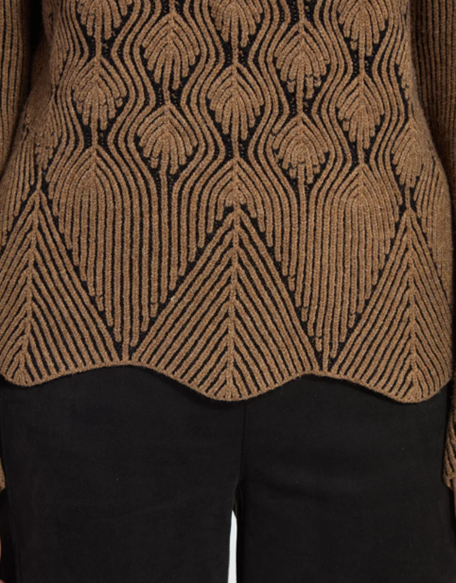 Lysse Lysse 3991 Camel/Black Rhea Cozy Rib Scallop Edge Pullover Top