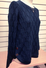 Sunday Sunday Navy Textured Knit Round Neck Long Sleeve Pullover Top