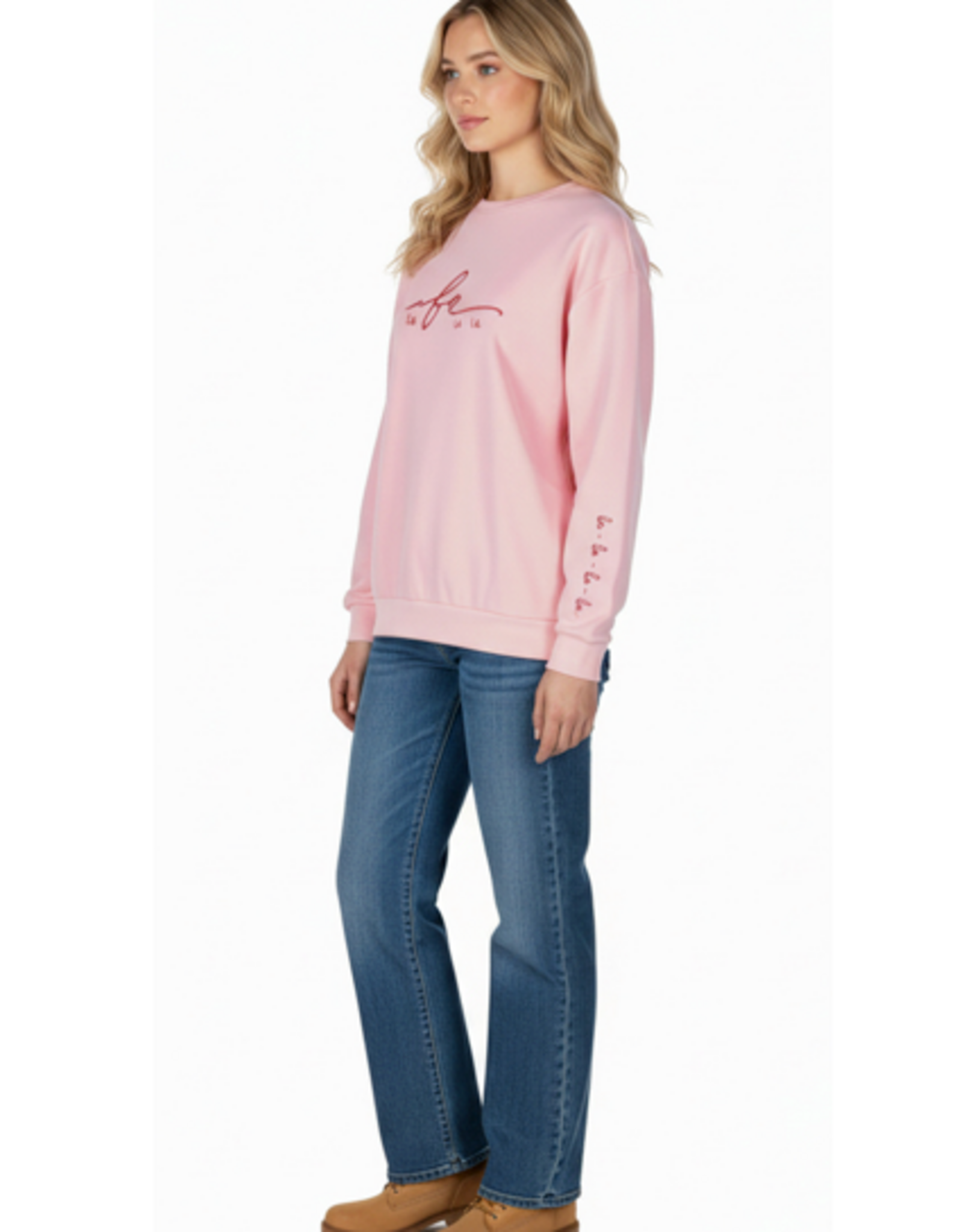 Simply Noelle Simply Noelle  Pink Fa La La Round Neck Long Sleeve Sweatshirt