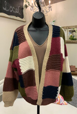 Marble & Me Marble  & Mist  Color Block Open Front Cardigan