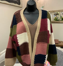 Marble & Me Marble  & Mist Color Block Open Front Cardigan