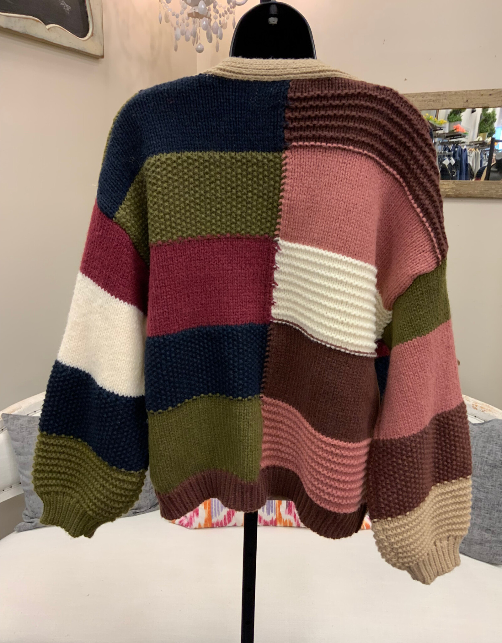 Marble & Me Marble  & Mist  Color Block Open Front Cardigan