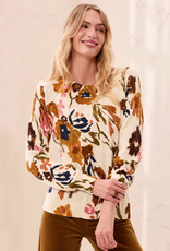Tribal Tribal Stellar Ivory Floral Print Crew Neck L/S Cable Cotton Sweater