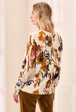 Tribal Tribal Stellar Ivory Floral Print Crew Neck L/S Cable Cotton Sweater
