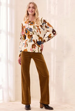 Tribal Tribal Stellar Ivory Floral Print Crew Neck L/S Cable Cotton Sweater