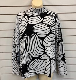 Sunday Sunday Black/White Leaf Print Mock Neck Long Sleeve Top
