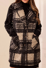Tribal Tribal Blk/White Plaid Front Button Faux Wool Vest