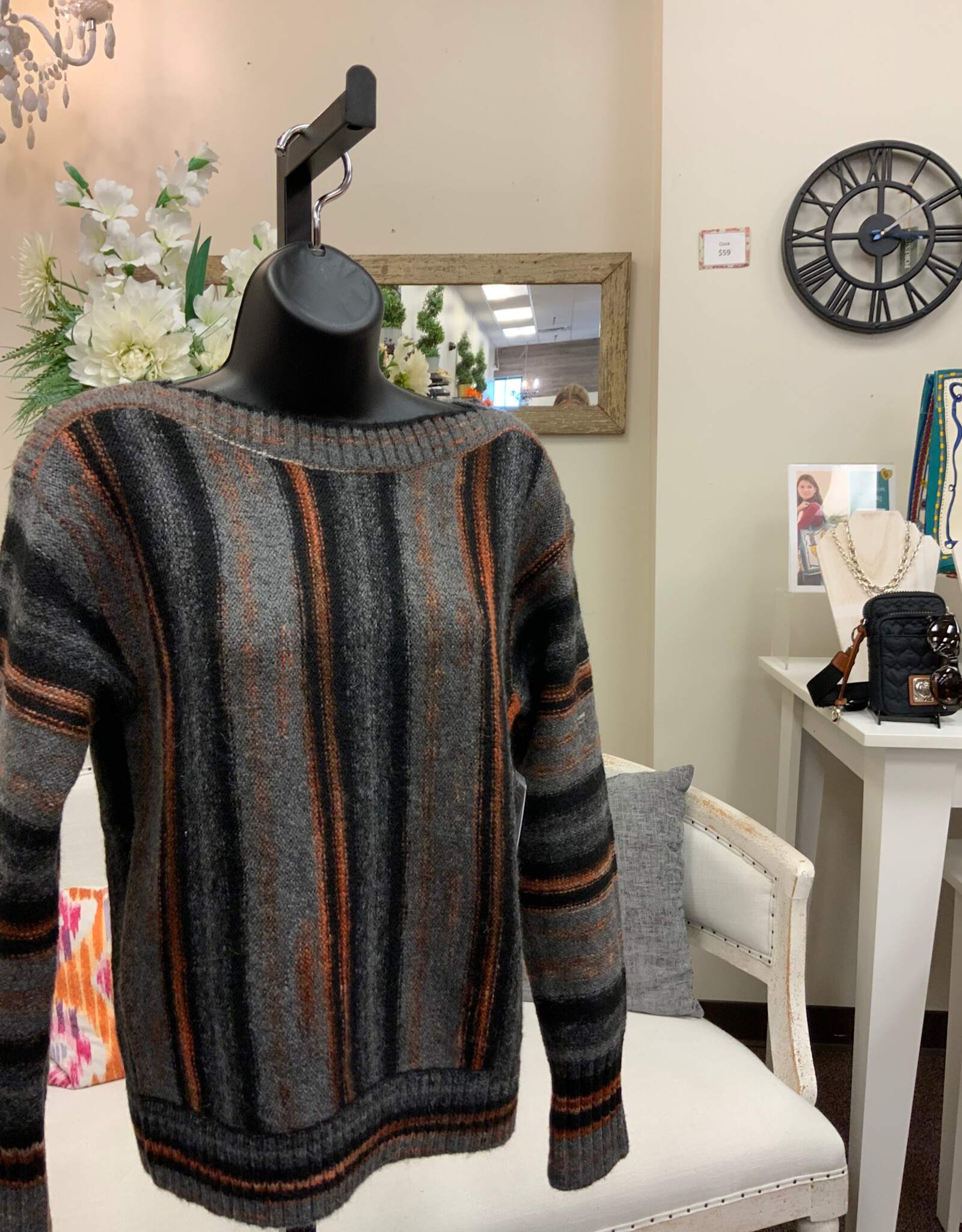 Tribal Tribal Yarn Dye Boat Neck L/S