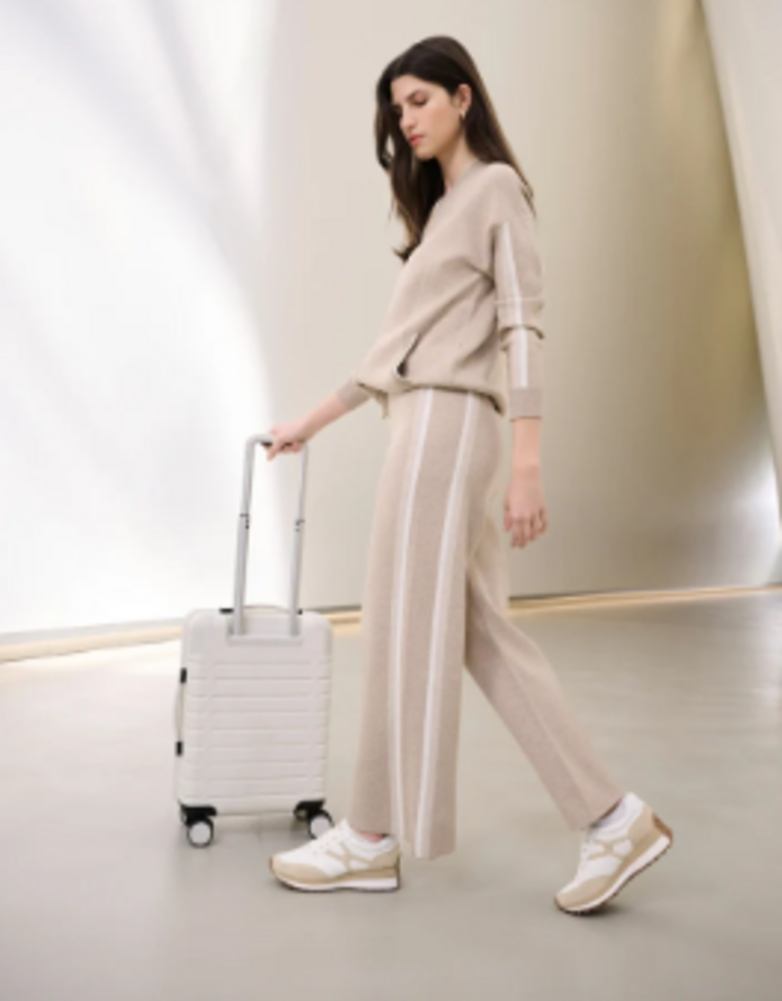 Joseph Ribkoff Joseph Ribkoff  Fawn/Winter White  Striped Wide Leg Sweater Pant