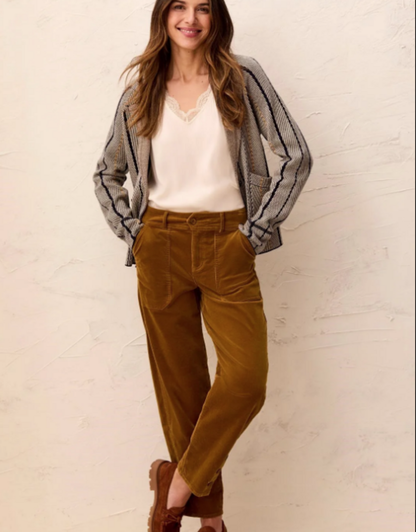 Tribal Tribal Dull Gold Corduroy Barrel Leg Ankle Pant