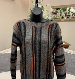 Tribal Tribal Steel Yarn Dye Boat Neck Long Sleeve Sweater