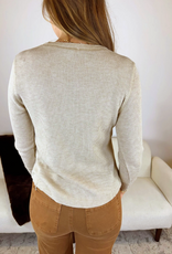 Tribal Tribal Oatmeal Waffle Knit V-Neck w/Buttons Long Sleeve Top