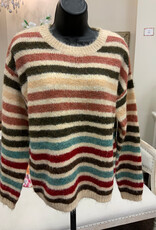 Marble & Me Marble  & Mist  Beige Multi Color Stripe Round Neck Long Sleeve  Sweater