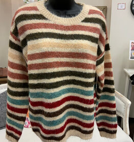 Marble & Me Marble  & Mist Beige Multi Color Stripe Round Neck Long Sleeve  Sweater