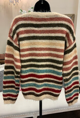 Marble & Me Marble  & Mist  Beige Multi Color Stripe Round Neck Long Sleeve  Sweater
