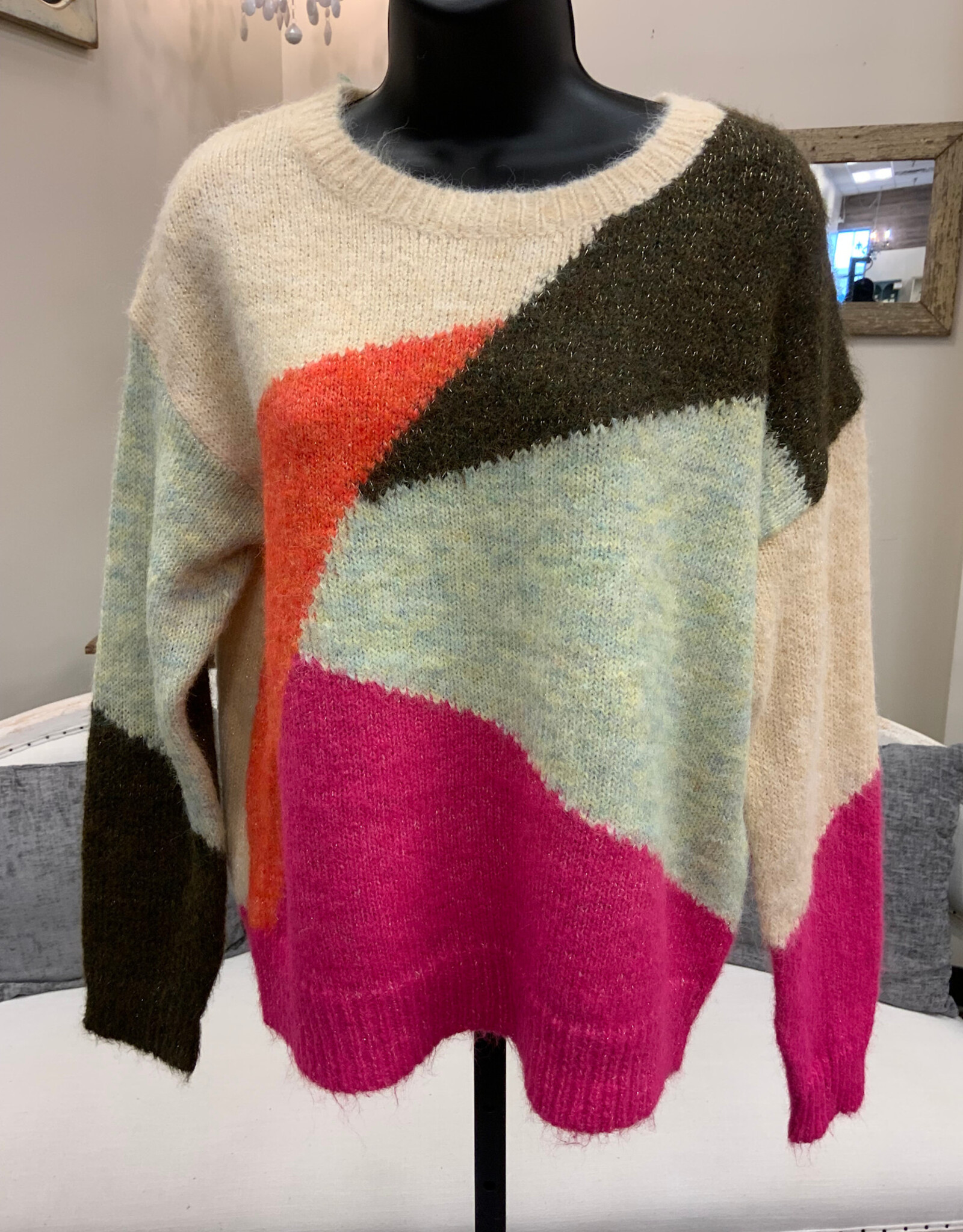 Marble & Me Marble  & Mist Beige Multi Color Print Round Neck Long Sleeve