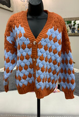 Marble & Me Marble  & Mist Light Blue/Burnt Orange Button Up Loose Knit Cardigan