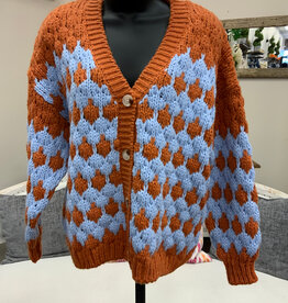 Marble & Me Marble  & Mist Light Blue/Burnt Orange Button Up Loose Knit Cardigan