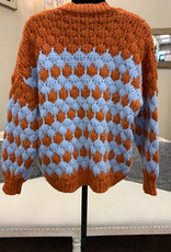 Marble & Me Marble  & Mist Light Blue/Burnt Orange Button Up Loose Knit Cardigan