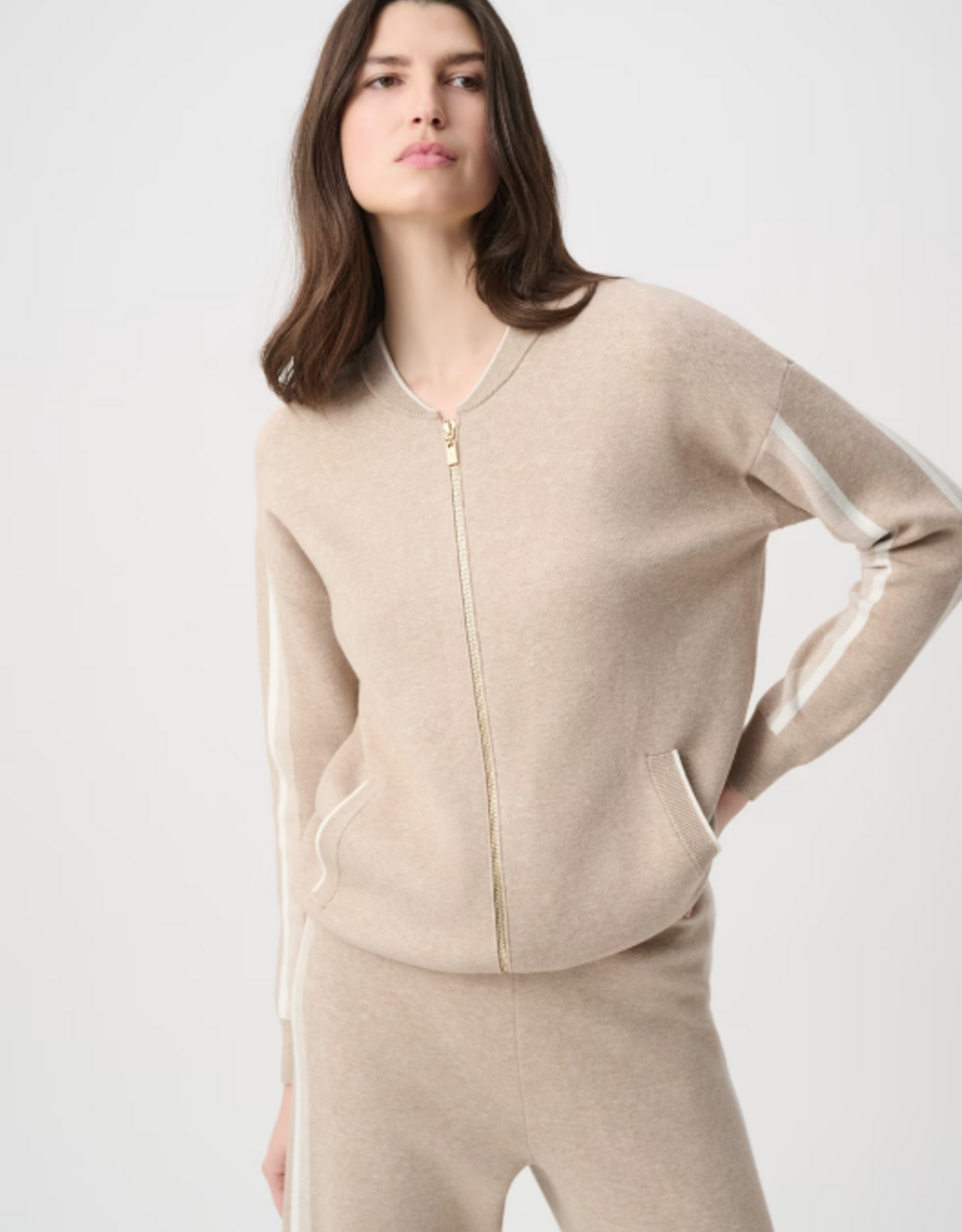 Joseph Ribkoff Joseph Ribkoff Fawn /White Stripe Casual Hip-Length Jacket