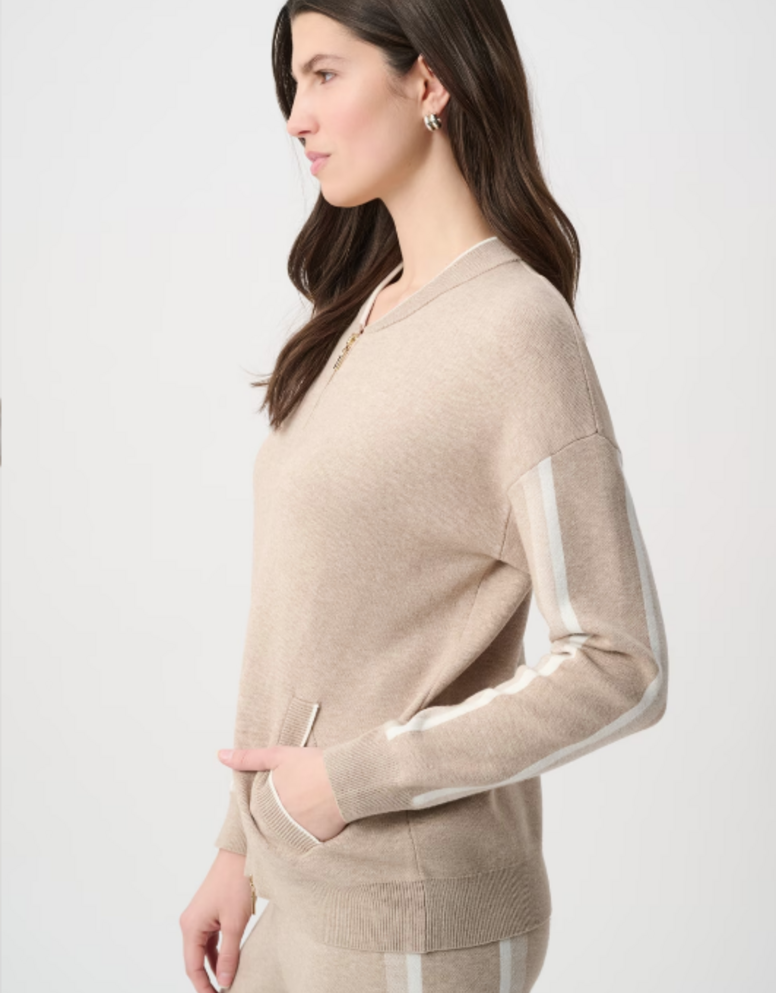 Joseph Ribkoff Joseph Ribkoff Fawn /White Stripe Casual Hip-Length Jacket