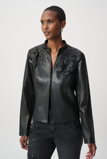 Joseph Ribkoff Joseph Ribkoff Black Floral Detail Edgy Leather Collared Jacket