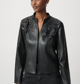 Joseph Ribkoff Joseph Ribkoff Black Floral Detail Edgy Leather Collared Jacket