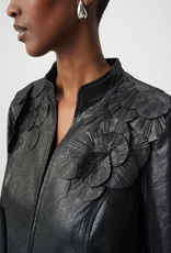 Joseph Ribkoff Joseph Ribkoff Black Floral Detail Edgy Leather Collared Jacket